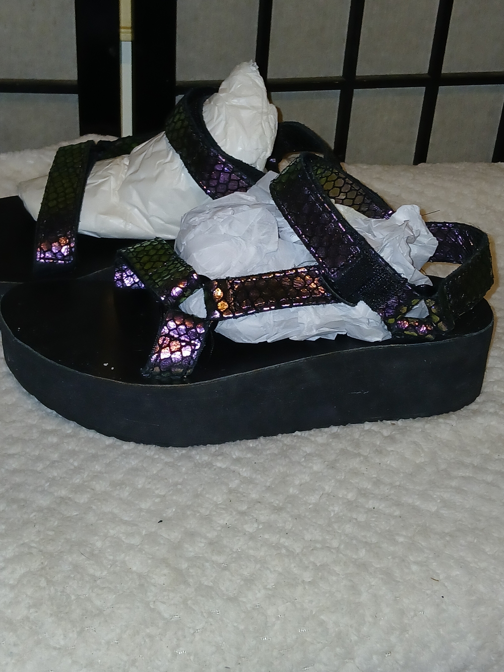 Teva Iridescent Snake-Print Sport Sandals in Green-Purple - Picture 6 of 9